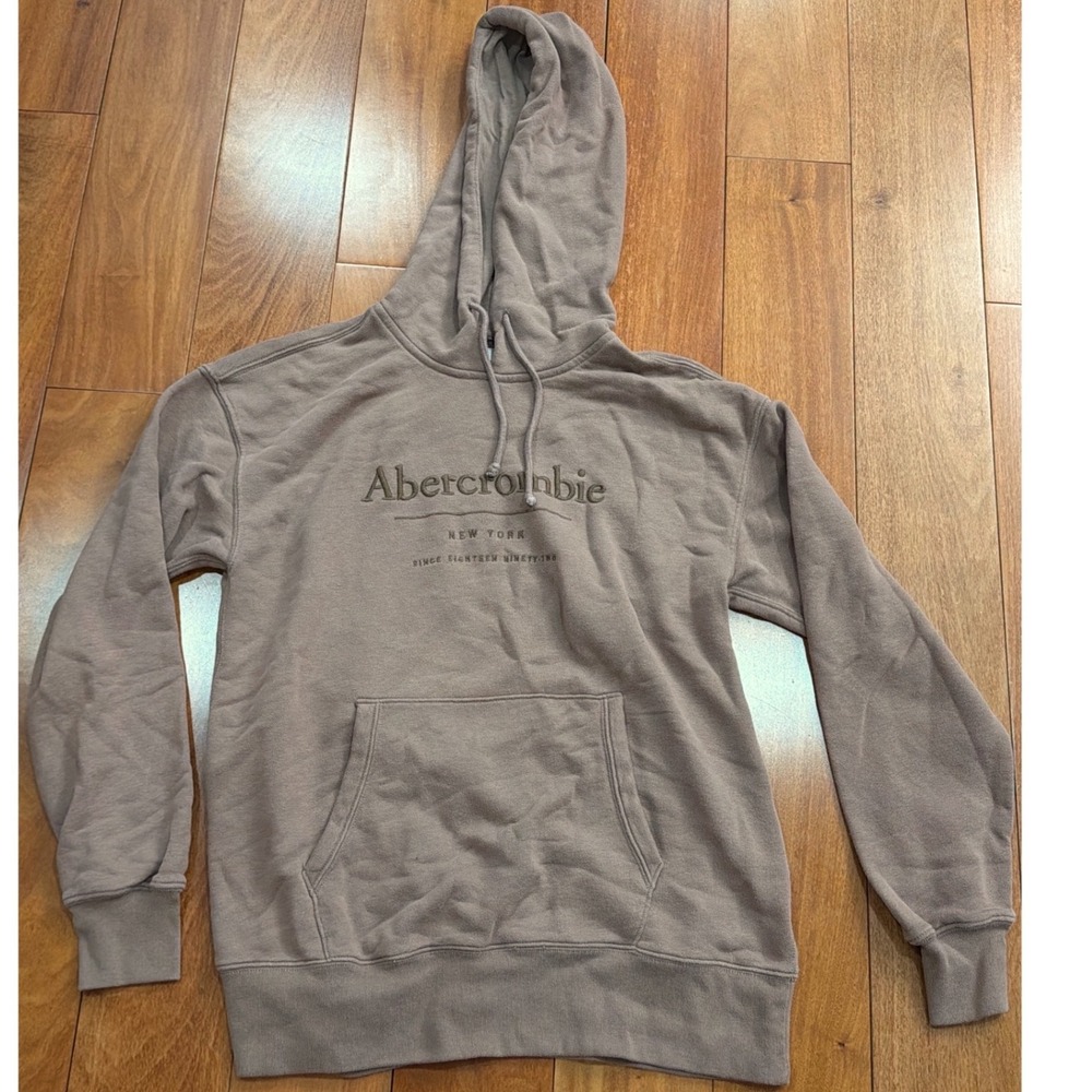 Abercrombie & Fitch Hoodie Mens Brown Embroidered‎ Logo Pullover Small